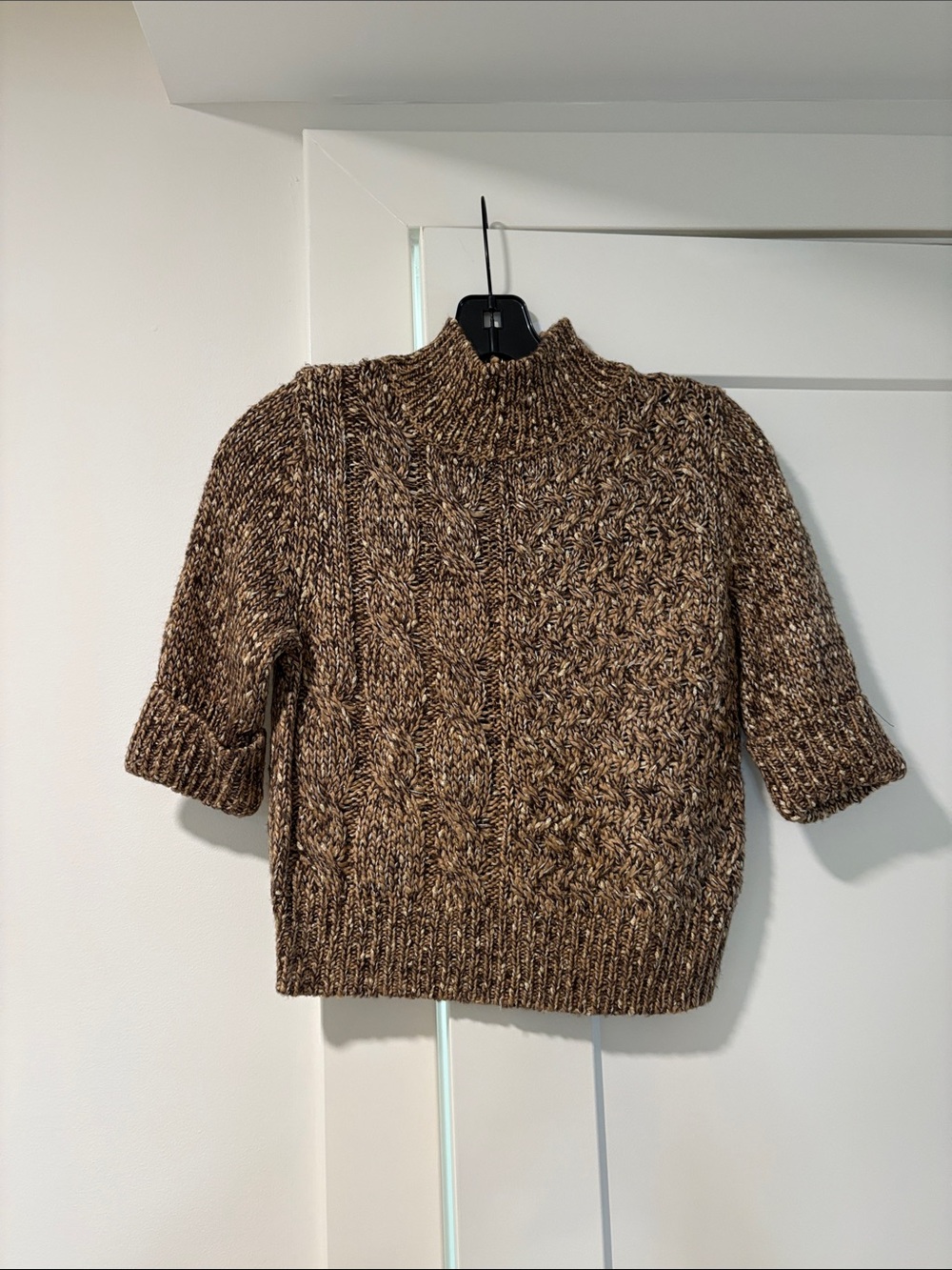 New York & Company Brown Cable Knit Short Sleeve Turtleneck Sweater